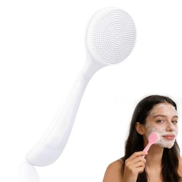Imagem de Pacote com 2 pincéis de limpeza manual de silicone, escova de limpeza facial esfoliante, esfoliante facial macio para remoção de maquiagem (branco)