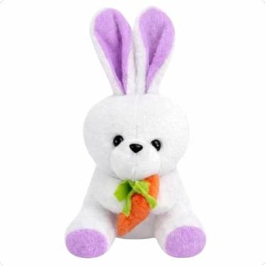 Imagem de Coelho Da Páscoa Pelúcia Com Cenoura Fofo Para Cestas E Mesa Cor Lilas