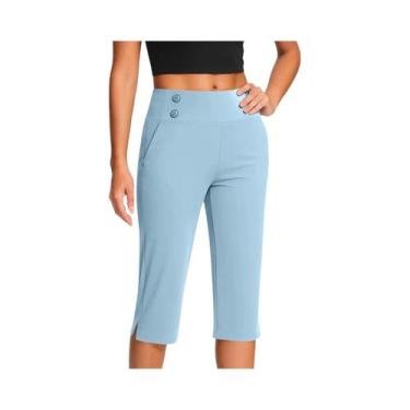 Imagem de Calças De Yoga Femininas De Cintura Alta Finas Com Bolso De Botão E Ba