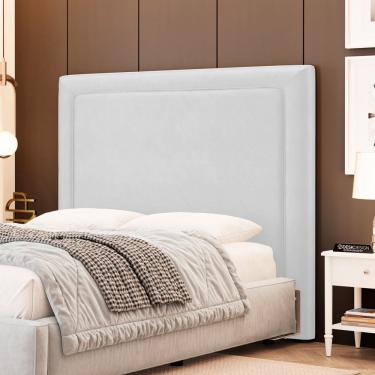 Imagem de Cabeceira Cama Box Casal Padrão Alba 140cm com Frame Couríssimo Branco - Abmaza