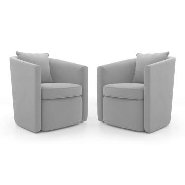Imagem de Kit 02 Poltronas Decorativas Sala de Estar Aimê Veludo Cinza Claro - Abmaza