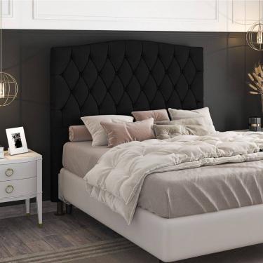 Imagem de Cabeceira Estofada Cama Box Casal Queen Size Greta 160cm com Frame Corano Preto - Abmaza