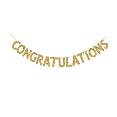 Imagem de Banner de felicitações, formatura/promoção de trabalho/festa de celebração, decoração de placa dourada com gliter
