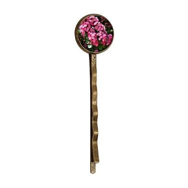Imagem de Flores cor-de-rosa lindas folhas verdes retrô metal cabelo grampo chapéu