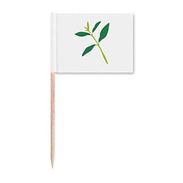 Imagem de Folhas verdes escuras desenho animado palito bandeiras marcadoras decoração de festa