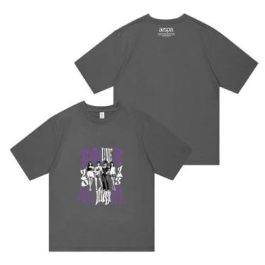 Imagem de Camiseta Aespa Concert Star Style Merchandise for Fans Support Printed Tee Shirt Cotton Round Neck Short Sleeve Top, Cinza, G