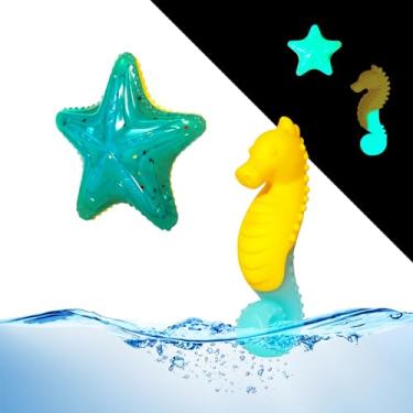 Imagem de CoubonTail Brinquedo para cães flutuante, luminoso, barulhento, brilha no escuro, para cães pequenos (kit cavalo-marinho pequeno + estrelas-do-mar pequenas)