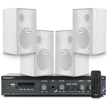 Imagem de Kit Som Ambiente Chacara Bluetooth Receiver Slim 1600 Usb Sd + 4 Caixa