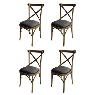 Imagem de Kit 4 Cadeira Xis em Madeira Maciça de Eucalipto Verniz Imbuia Factor Marrom/Preto