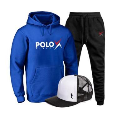 Imagem de Conjunto Moletom Masculino Confortável Canguru + Boné Macio - Polo Blu
