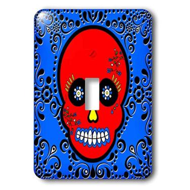 Imagem de 3dRose lsp_28878_1 Day Of The Dead Skull Dia De Los Muertos Sugar Skull Red Blue Black Scroll Design Single Toggle Switch