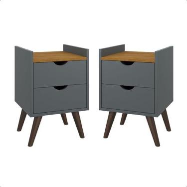 Imagem de Kit Mesa de Cabeceira Juma Retro com Gavetas - Prado Móveis, Cinza/Fre