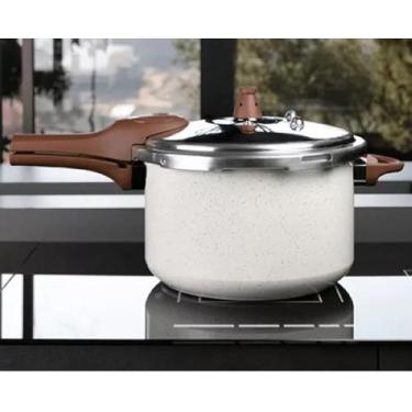 Imagem de Panela Pressão Indução Cerâmica Antiaderente Grande 6,8 L Cor Vanilla 
