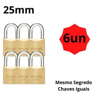 Imagem de Kit c/6 Cadeado Pado 25 mm Mesmo Segredos Iguais Mesma Chave
