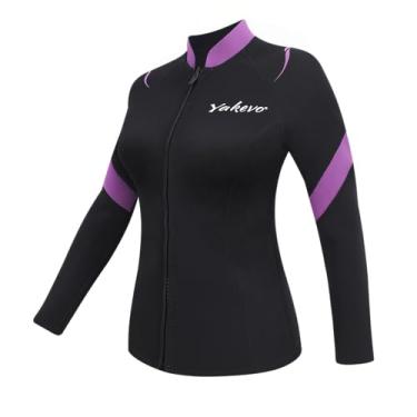 Imagem de INTBOSS Roupa de mergulho feminina 3 mm, jaqueta de neoprene feminina de manga comprida, top feminino com zíper frontal, quente, roupa de mergulho térmica, camisa de natação, caiaque, mergulho