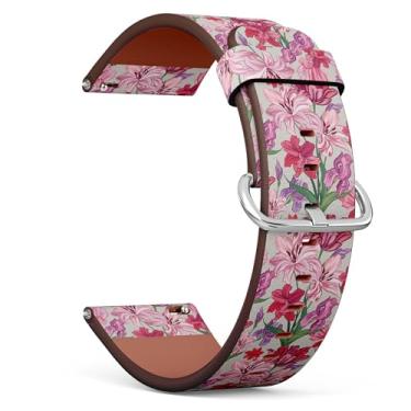 Imagem de Pulseira de relógio para smartwatch compatível com Garmin Forerunner 165/165 Music, Forerunner 35/45/45S, 20 mm, pulseira de couro de substituição (flor decorativa floral)