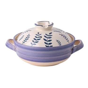 Imagem de Caçarola de cerâmica, panela de barro, panelas de barro com tampa, panela para ensopado, sopa, vapor, forno resistente ao calor (grama, 2,64 QT)
