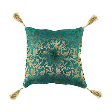 Imagem de Almofada quadrada feita à mão para tigela de canto tibetana brocado arte de seda decoração de casa travesseiro (12,7 cm x 12,7 cm, verde-petróleo)