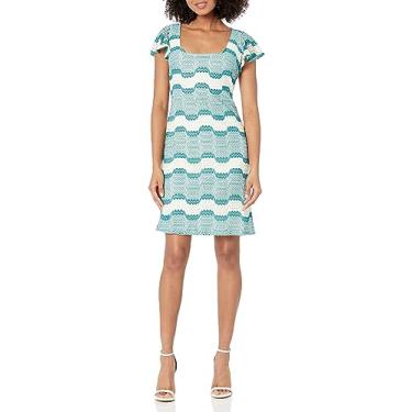 Imagem de Maggy London Novidade feminina de tricô gola quadrada manga curta data diária convidada de, azul-petróleo/verde/branco, 42