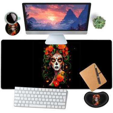 Imagem de Mouse pad grande com descanso de pulso para mouse, tapete de mouse estendido de 80 x 30 cm, descanso de pulso ergonômico de espuma de memória, para trabalho e jogos, almofada de escrita colorida Day