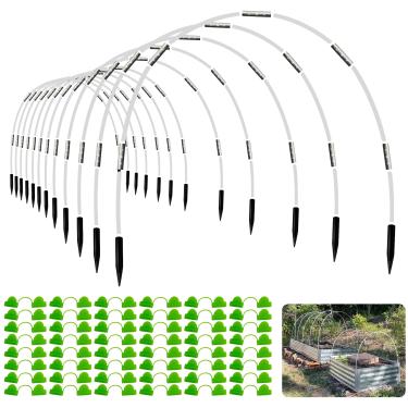 Imagem de Kit de túnel de cultivo de aros de jardim de 2,5 m - Moldura de fibra de vidro sem ferrugem para canteiros elevados, 72 peças - Suporte de plantas DIY para rede de jardim, kit de aros de horta,