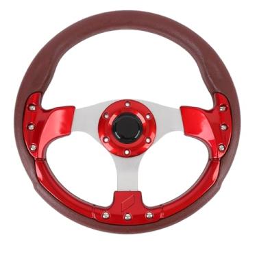 Imagem de Volante de Corrida de 13 Polegadas, Volante Estilo Corrida Em Couro PU Com Adaptador de Cubo de 6 Furos e Raios de Alumínio, Volante Esportivo Universal para Veículo (Vermelho)