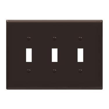 Imagem de ENERLITES Placa de parede com interruptor de luz tripla, placa com interruptor, tamanho médio de 3 entradas 12,4 x 17,2 cm, termoplástico de policarbonato inquebrável, certificação UL, 8813M-BR, marrom