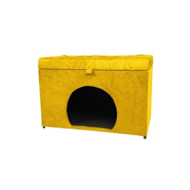 Imagem de Puff baú pet casa p/ cachorros e gatos em suede - amarelo - NEGROMONTE