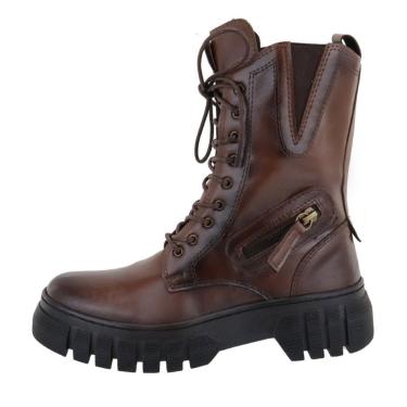 Imagem de Bota Coturno Tratorada Feminina Motoqueira Fechamento Cadarço Ajuste Elastico Sola Borracha