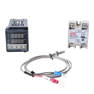 Imagem de Kit Controlador Temperatura Ssr programável + Relé Sólido 40a + Sensor
