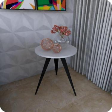 Imagem de Mesinha Lateral De Canto Para Sala e Quarto Redonda P.B - CromoShop