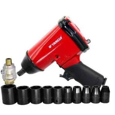 Imagem de Chave De Impacto Pneumática 32Kgf Com Kit Soquetes E Acessórios - Yang