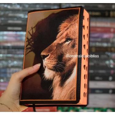 Imagem de Biblia Leão reflexo Letras Grandes Evangélica Com Harpa E Corinhos Ind