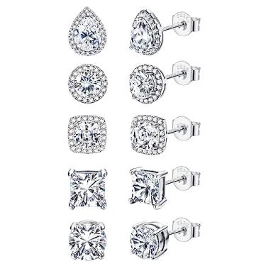 Imagem de FASACCO Brincos de prata esterlina 925 grandes CZ brincos de diamante falso conjunto de brincos de zircônia cúbica, Prata esterlina, Prata esterlina