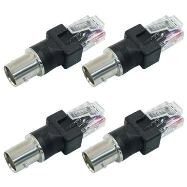 Imagem de Jiozermi 4 peças de adaptador conversor Bnc para RJ45, conversor coaxial fêmea Bnc para RJ45 macho adaptador Ethernet para testador de linha (preto)