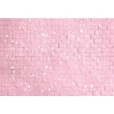 Imagem de DORCEV Fundo fotográfico de parede de tijolos rosa retrô com glitter, 3 x 2,1 m, decoração de mesa de bolo rústica para meninas, feliz aniversário, festa, chá de bebê, casamento, chá de panela,