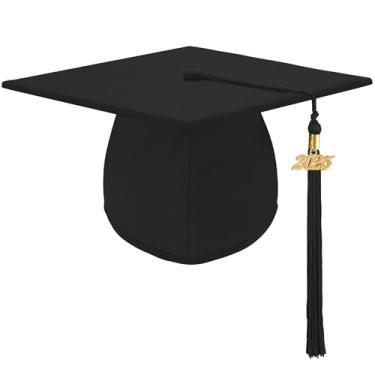 Imagem de Boné unissex adulto fosco de formatura com borla ajustável 2020 fotografia para escola e faculdade, Black 1, 帽æ¿24*24cm