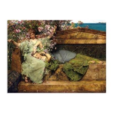 Imagem de MOBYAT Pôster em um jardim de rosas por Lawrence Alma Tadema Impressões, reprodução de pintura a óleo, impressão giclée em tela, arte de parede pronta para pendurar para decoração de quarto de casa.