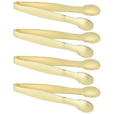 Imagem de MSY BIGSUNNY Pegador de cubos de açúcar de 10 cm, mini pegador de aperitivo de aço inoxidável, pinças para servir chá de chá, café, bar, sobremesas - conjunto de 4 (dourado)
