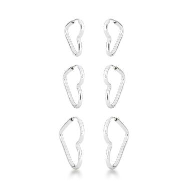 Imagem de Trio De Brincos Argola Coração Lisa Em Prata - Elegância Atemporal