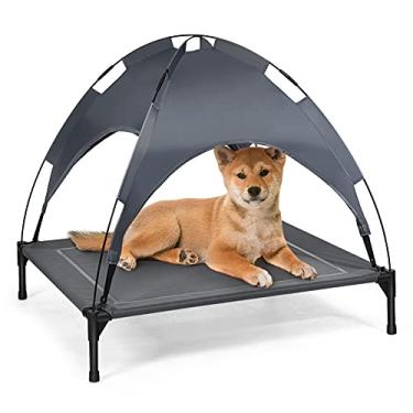 Imagem de Cama para cachorro Giantex elevada com dossel removível, Cama para cão de resfriamento para acampamento na praia, mantém os gatos frescos no verão, moldura de aço de tecido respirável, fácil montagemGiantex L (35.5'' x 32'' x 34'') GT7353-L-PS