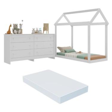 Imagem de Cama Infantil Montessoriana com Colchão Incluso e Cômoda Bambolê Multimóveis Mx4288 Branco