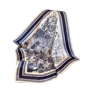Imagem de Bandana de Seda 70x70cm - Lenço Quadrado Macio para Primavera/Verão, A