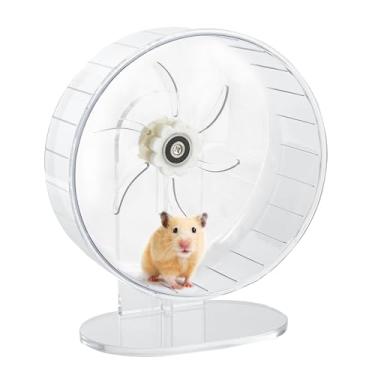 Imagem de Sirvarni Roda de exercício silenciosa para hamster – acessórios para gaiolas de brinquedos para hamster, 24 cm, com suporte ajustável, para animais pequenos, ratos e ratos