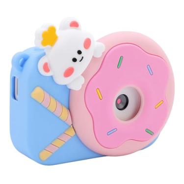 Imagem de Câmera compacta pequena, lente dupla, câmera digital 1080p, foco automático, reproduza jogos de música com filtros Molduras de desenho animado à prova de choque para viagens (azul)