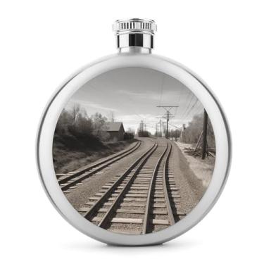 Imagem de Cantil de aço inoxidável, impressão de trilhos de trem, clássico, cantil, garrafa de viagem, portátil, garrafa de metal