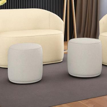 Imagem de Puff Redondo Orgânico para Sala Kit 2 Malu Linho M11 - D'Rossi - D Ros