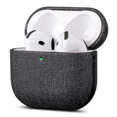 Imagem de LOPIE Capa feita à mão para AirPods 4 e AirPods 4 com cancelamento de ruído ativo - feita de couro vegano - estilo lona - AirPod ANC proteção contra quedas capa dura com cordão - preta