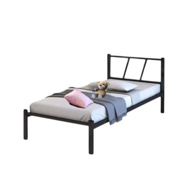 Imagem de Cama Solteiro Com Cabeceira Robusta Aço Ferro Metal Tamanho Especial 88x188 Cor Preto Mobbili Cs-04