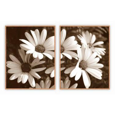 Imagem de Kit Com 2 Quadros Decorativos Florais Com Moldura Para Sala Quarto Escritório 72x92 Flo...